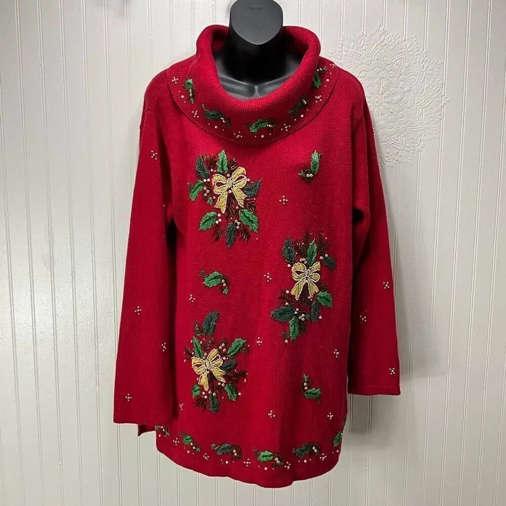 VINTAGE VICTORIA JONES Beaded Holiday Sweater